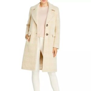 Calvin Klein Plaid Notch Lapel Button Front Single Breasted Coat